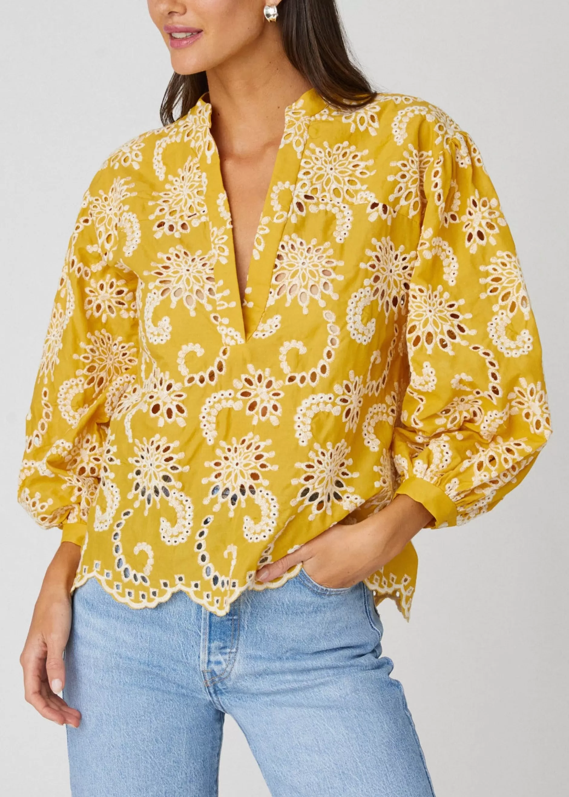 New Shoshanna Antonia Top Golden Yellow/Ivory