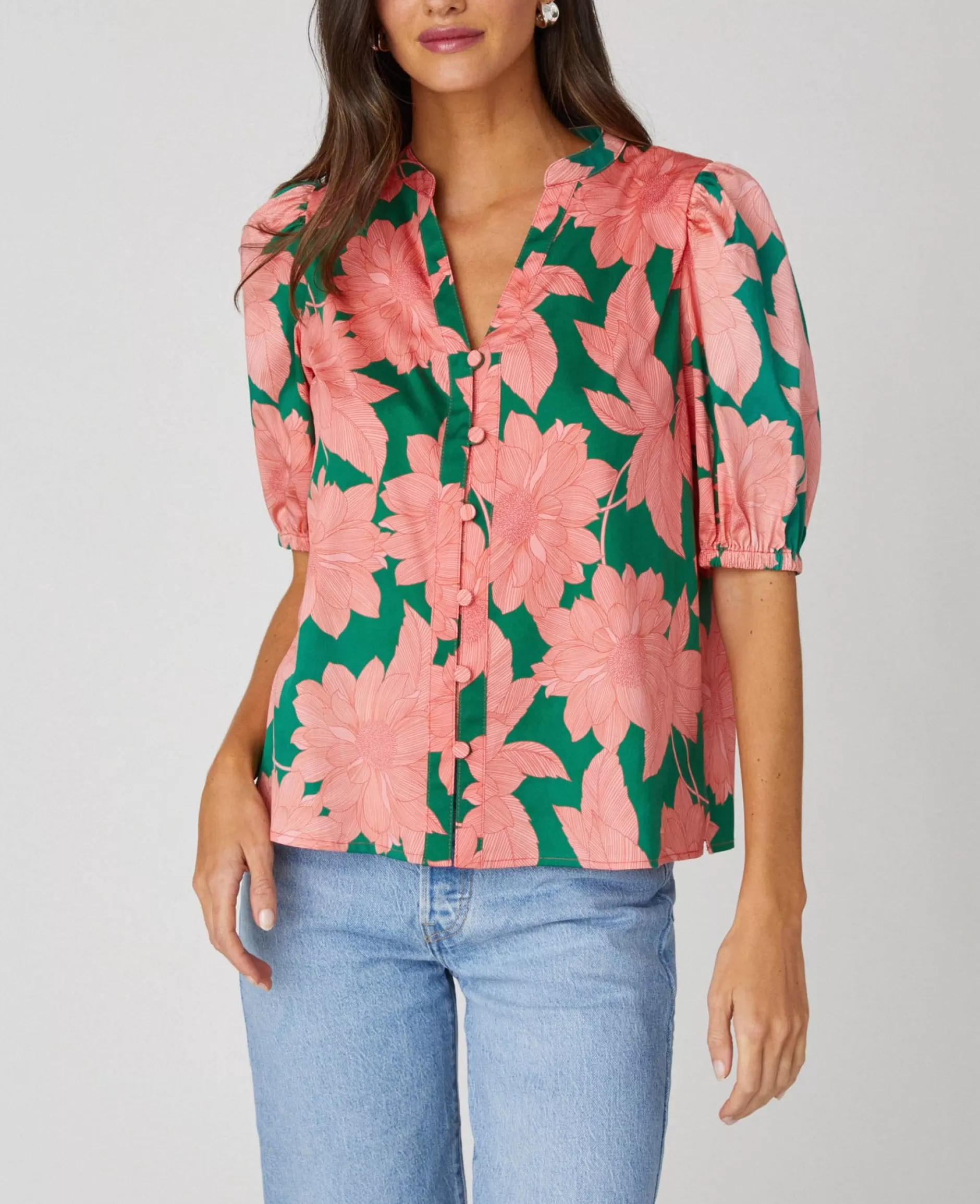 Outlet Shoshanna Aster Top Peony Pink/Spring Green