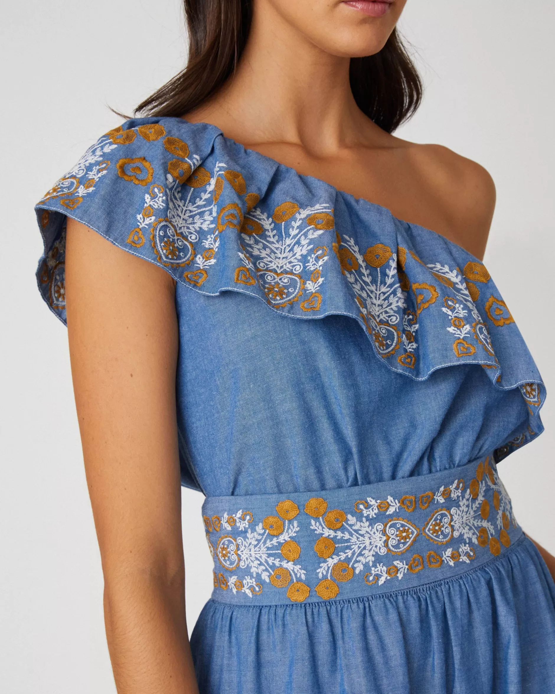 New Shoshanna Iris Dress Light Blue/Saffron