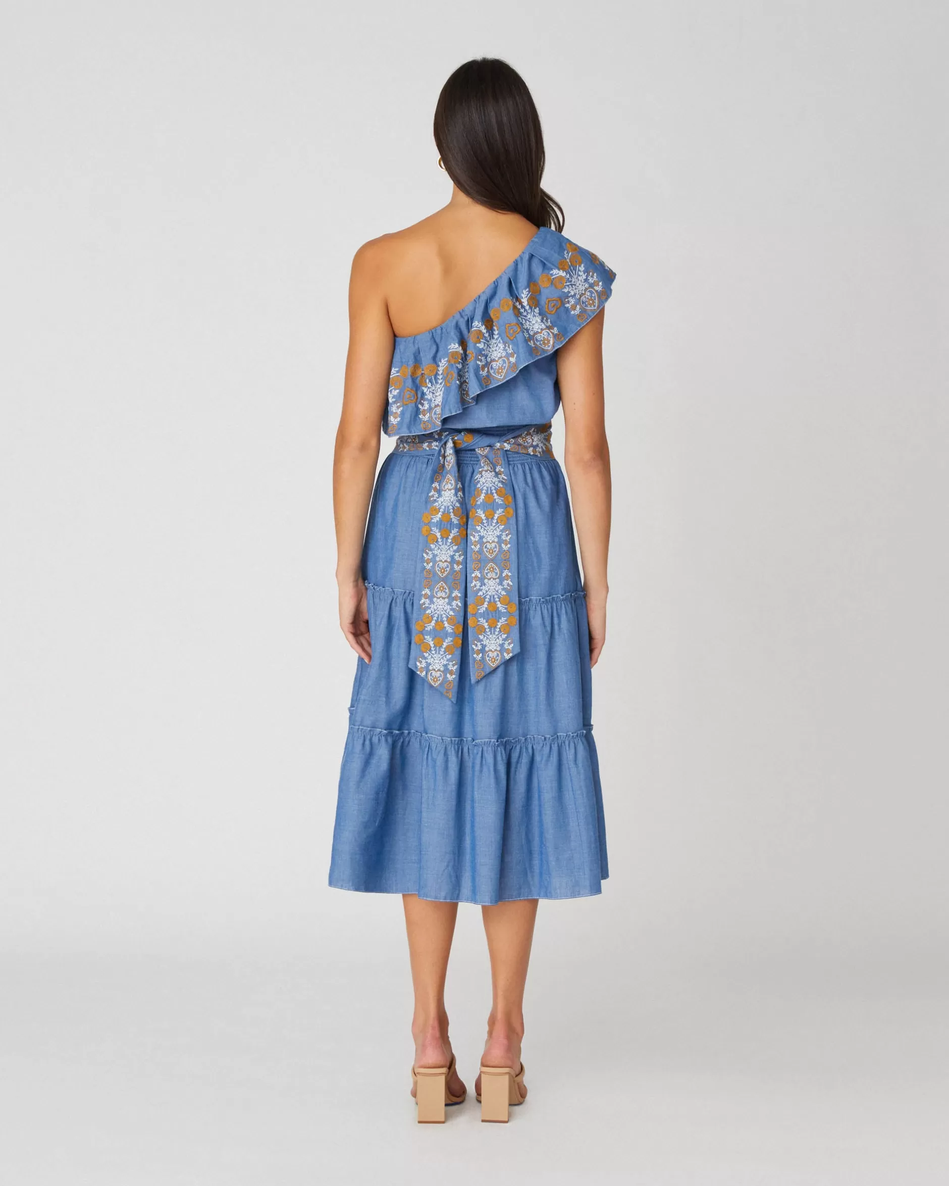 New Shoshanna Iris Dress Light Blue/Saffron