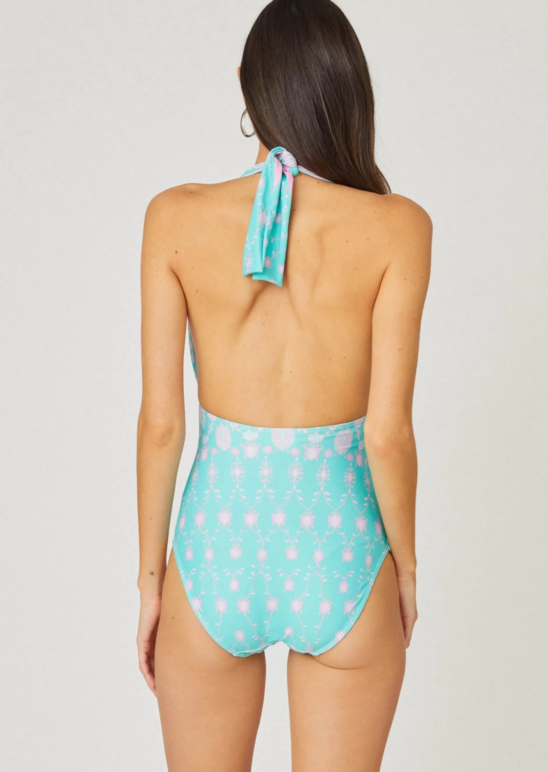 New Shoshanna Mint and Pink Halter One Piece Swimsuit Mint/Pink