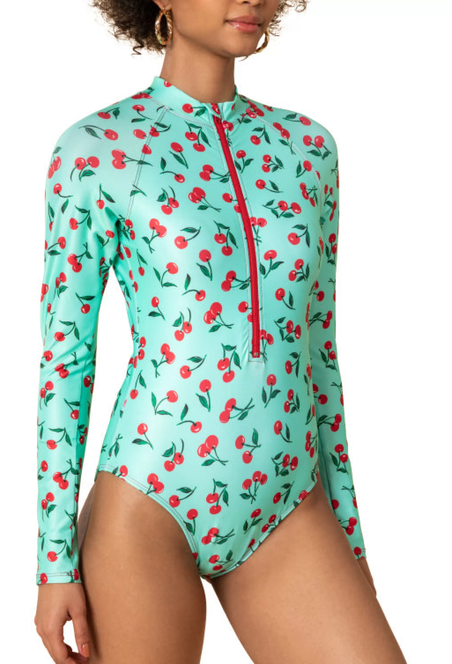 Store Shoshanna Mint Anniversary Cherries Long Sleeve Rashguard Mint/Red