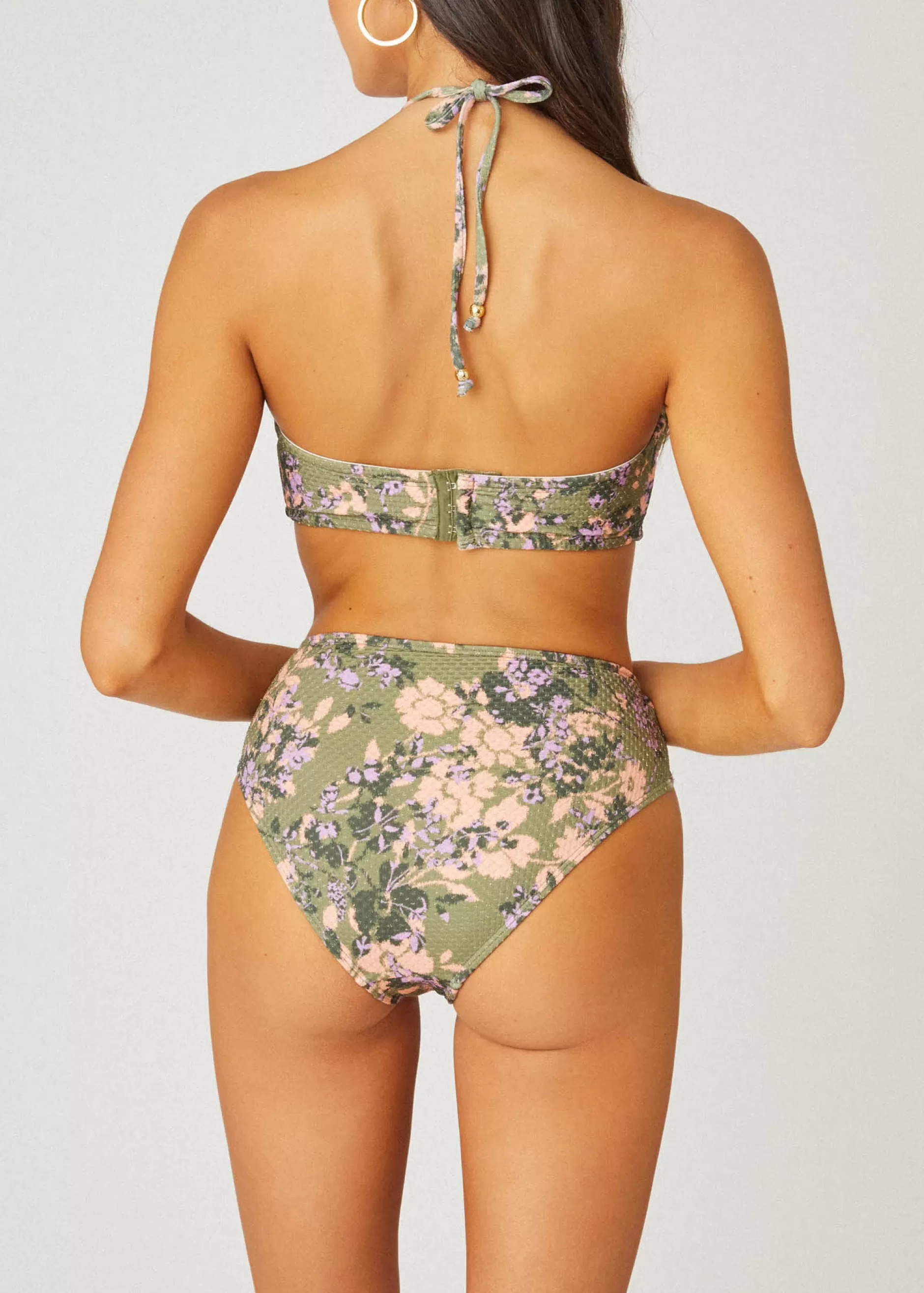 Fashion Shoshanna Olive and Lavender Cinched Bandeau Olive/Lavender