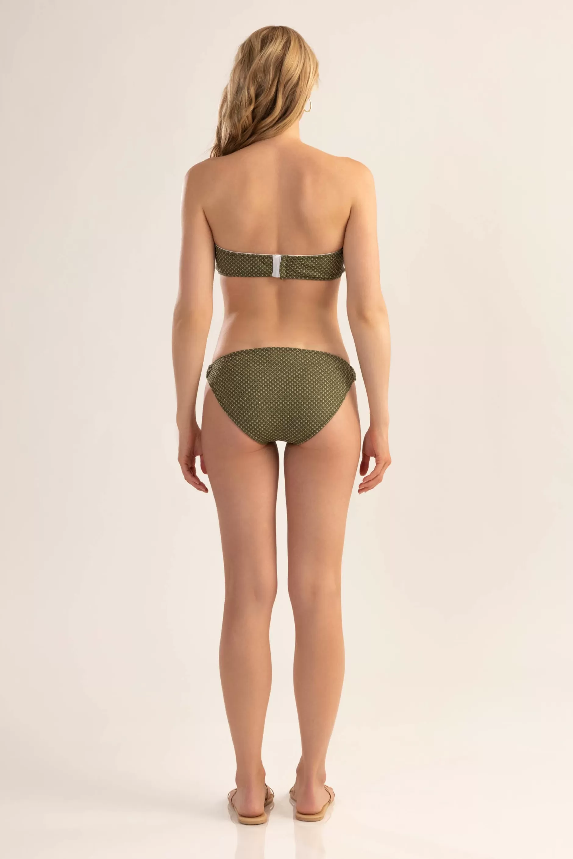 Clearance Shoshanna Olive Shine Texture Cinched Bandeau Top