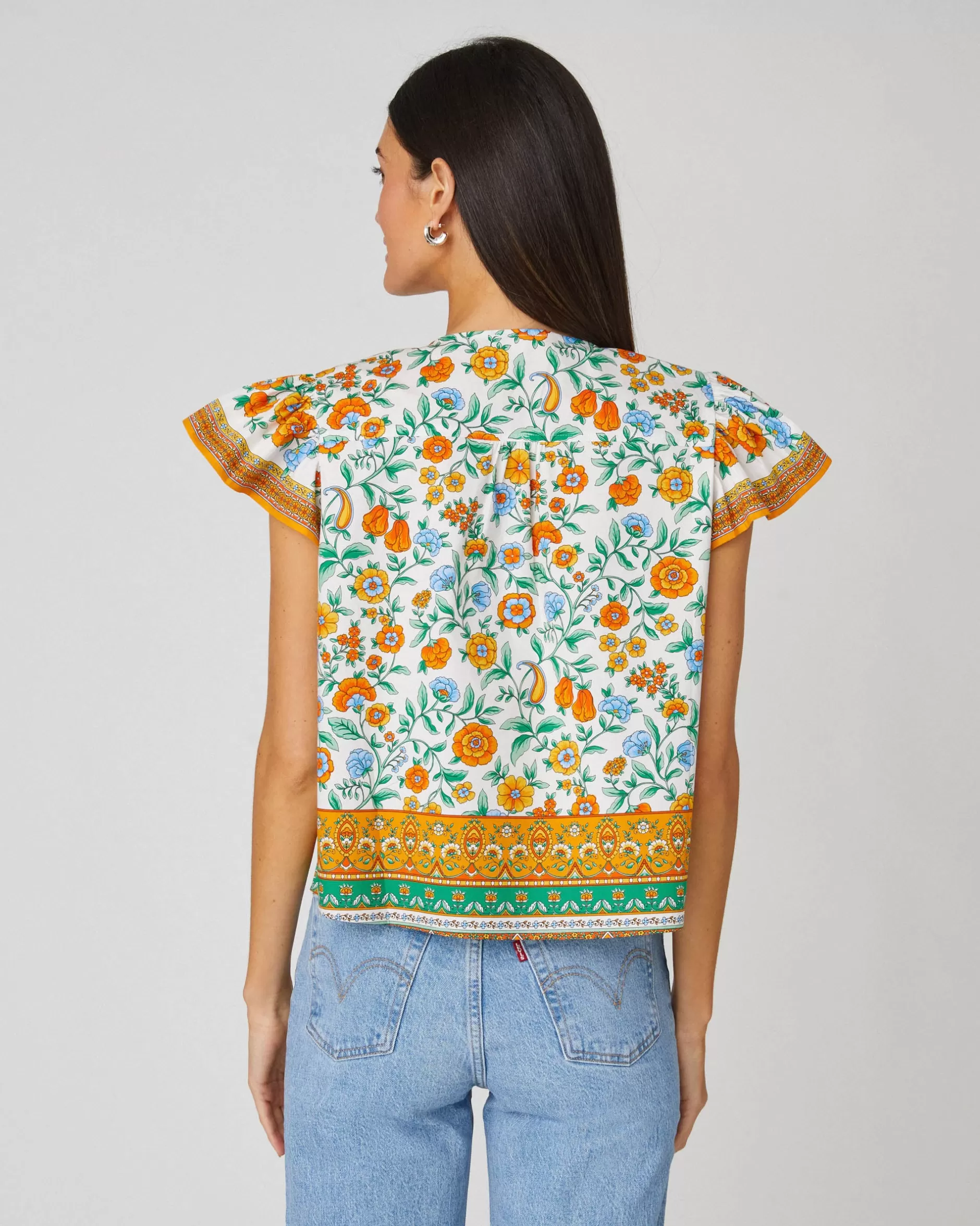 Store Shoshanna Paz Top Ivory/Light Blue/Saffron Multi