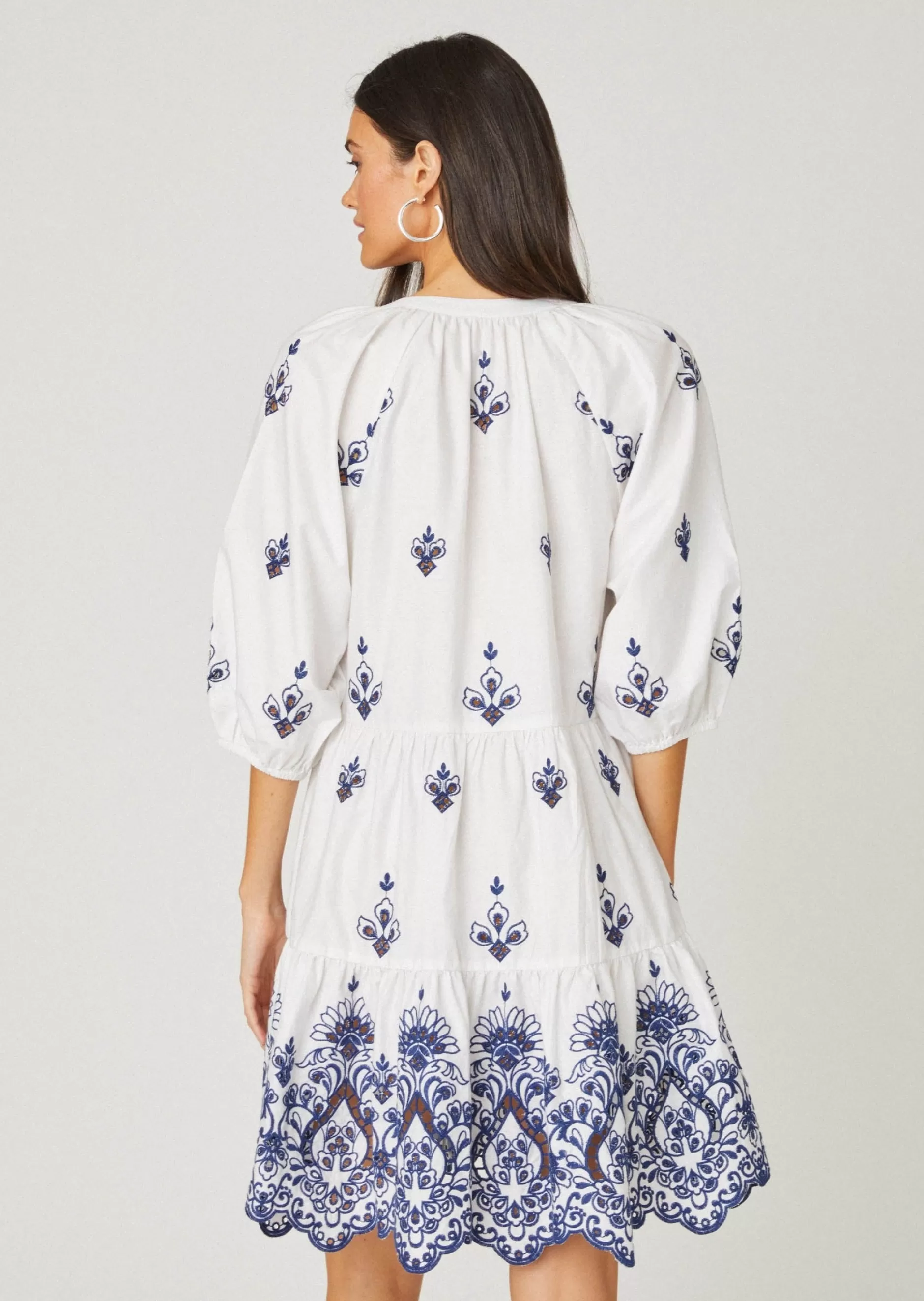 Shop Shoshanna Rye Swim Coverup Dress Optic White/Navy