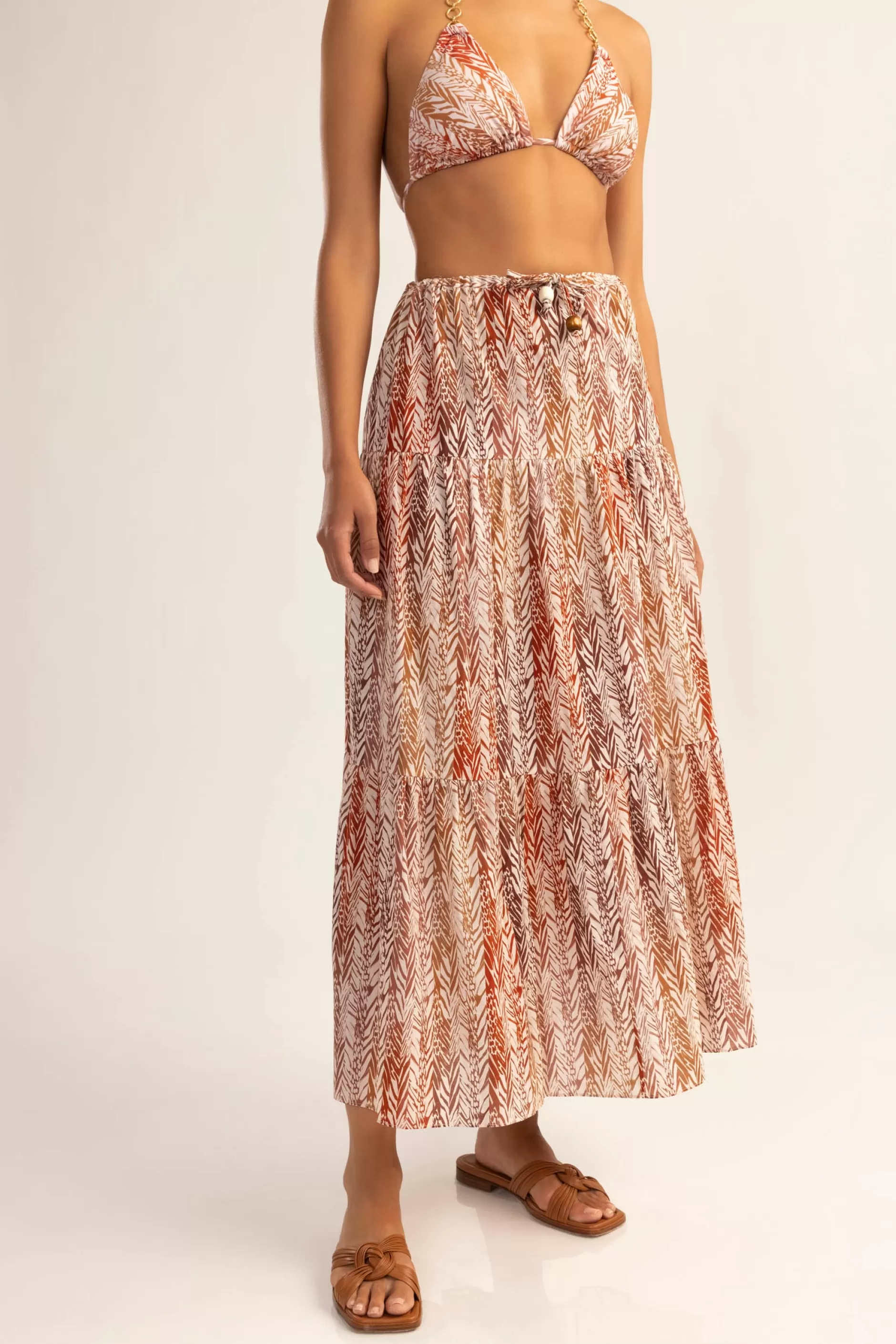 Sale Shoshanna Safari Stripe Tiered Skirt Amber Multi