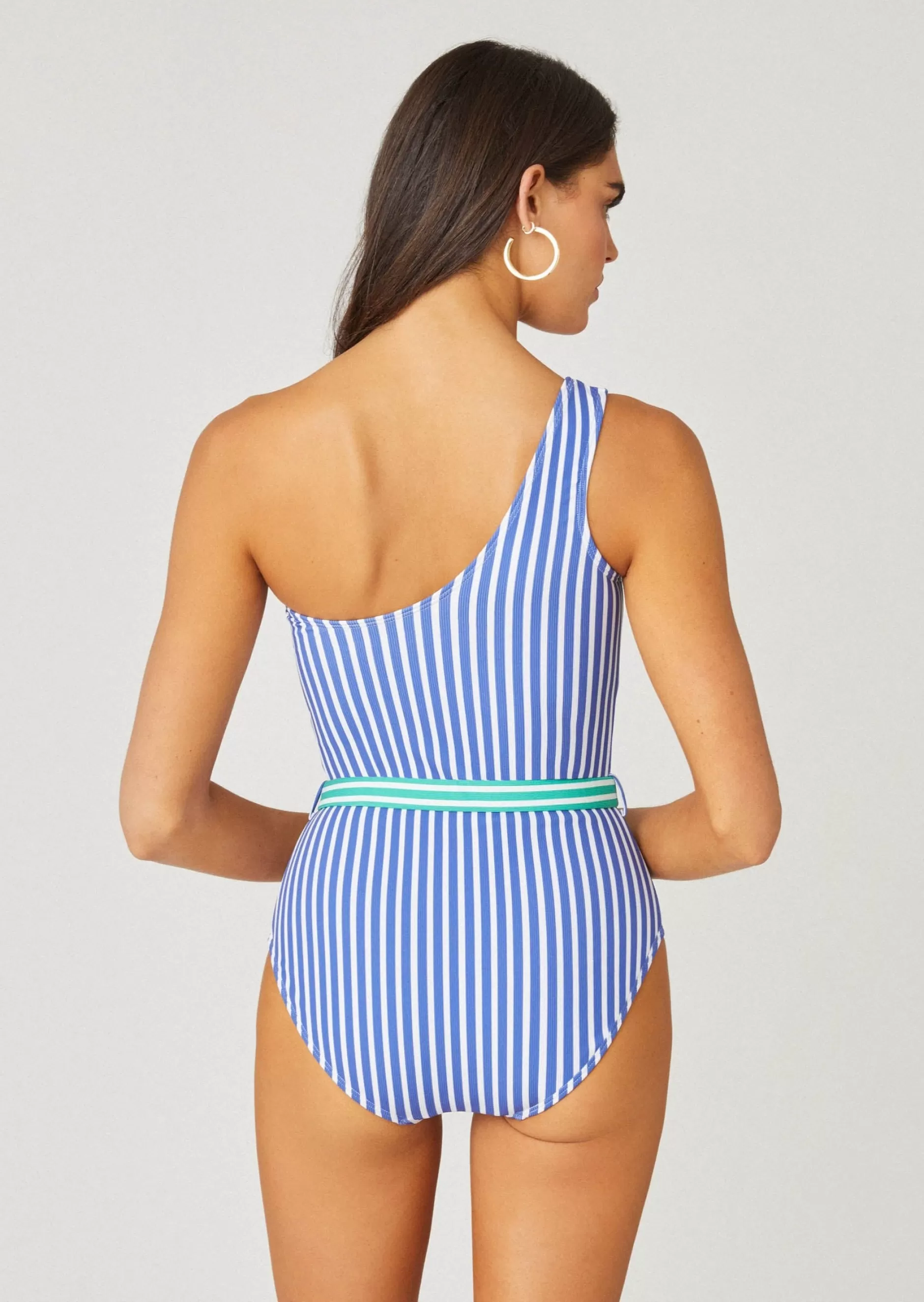 Fashion Shoshanna Sea Blue One Shoulder One Piece Swimsuit Sea Blue/Optic White